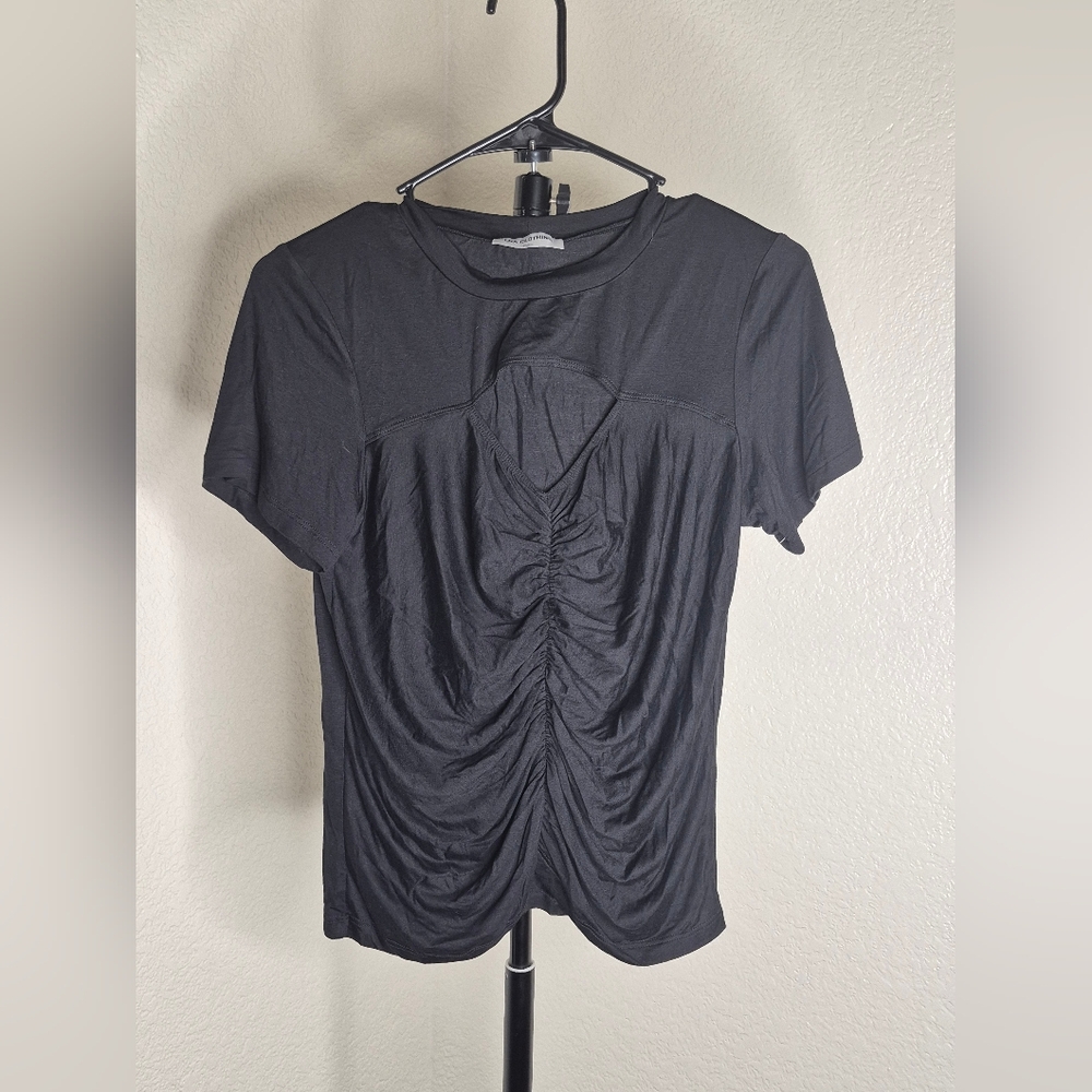 LNA Black Gathered Short Sleeve Top